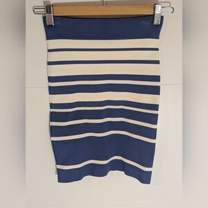BCBGMAXAZRIA Blue White Striped Bandage Mini Skirt XS
